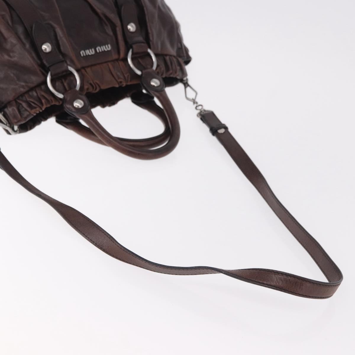 Miu Miu Hand Bag Leather 2way Brown Silver Auth 188376V