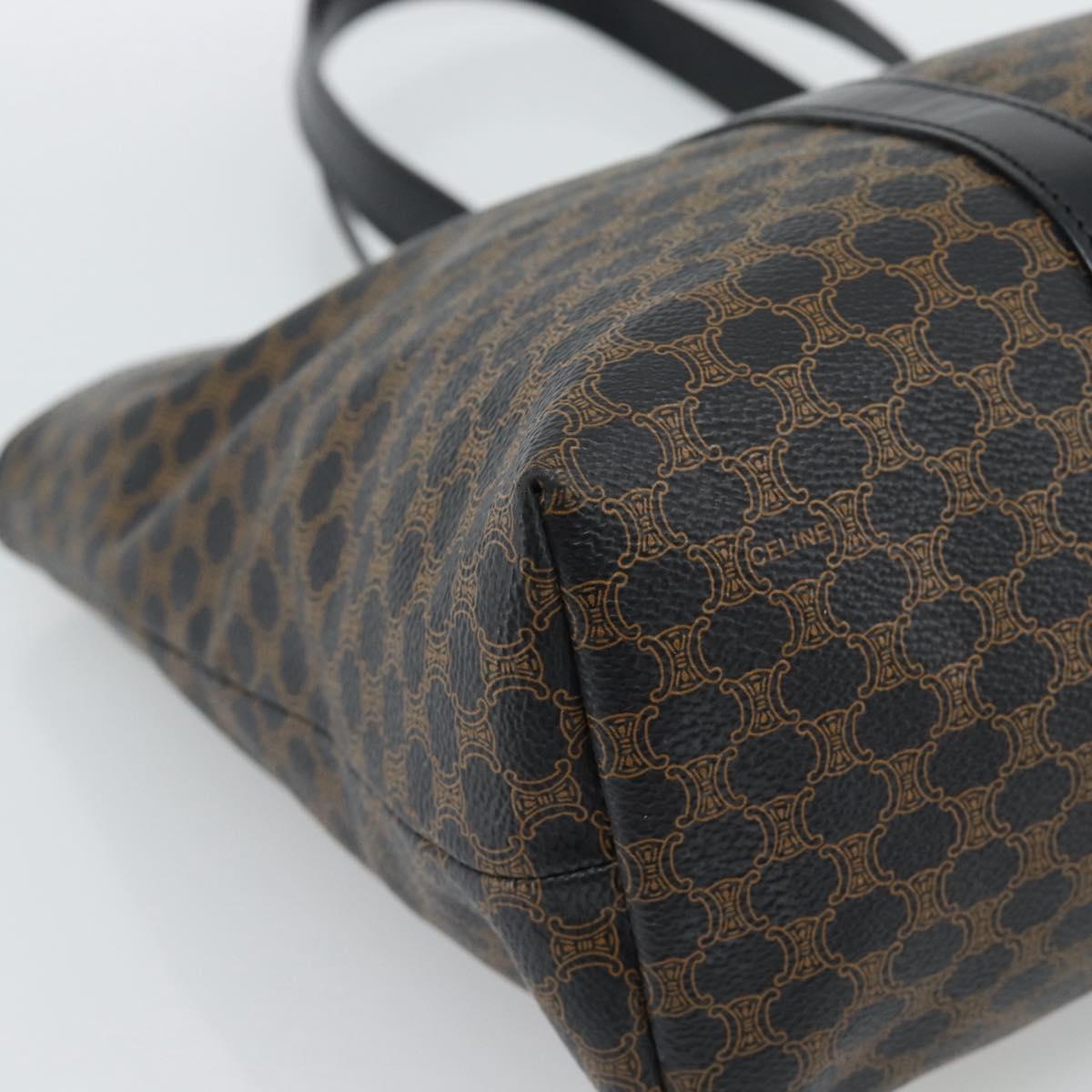 CELINE Macadam Canvas Hand Bag PVC Leather Black Gold Auth 188377A