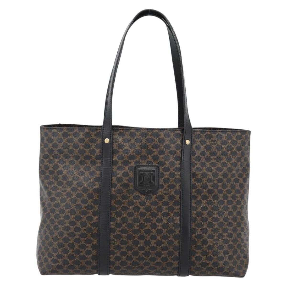 CELINE Macadam Canvas Hand Bag PVC Leather Black Gold Auth 188377A