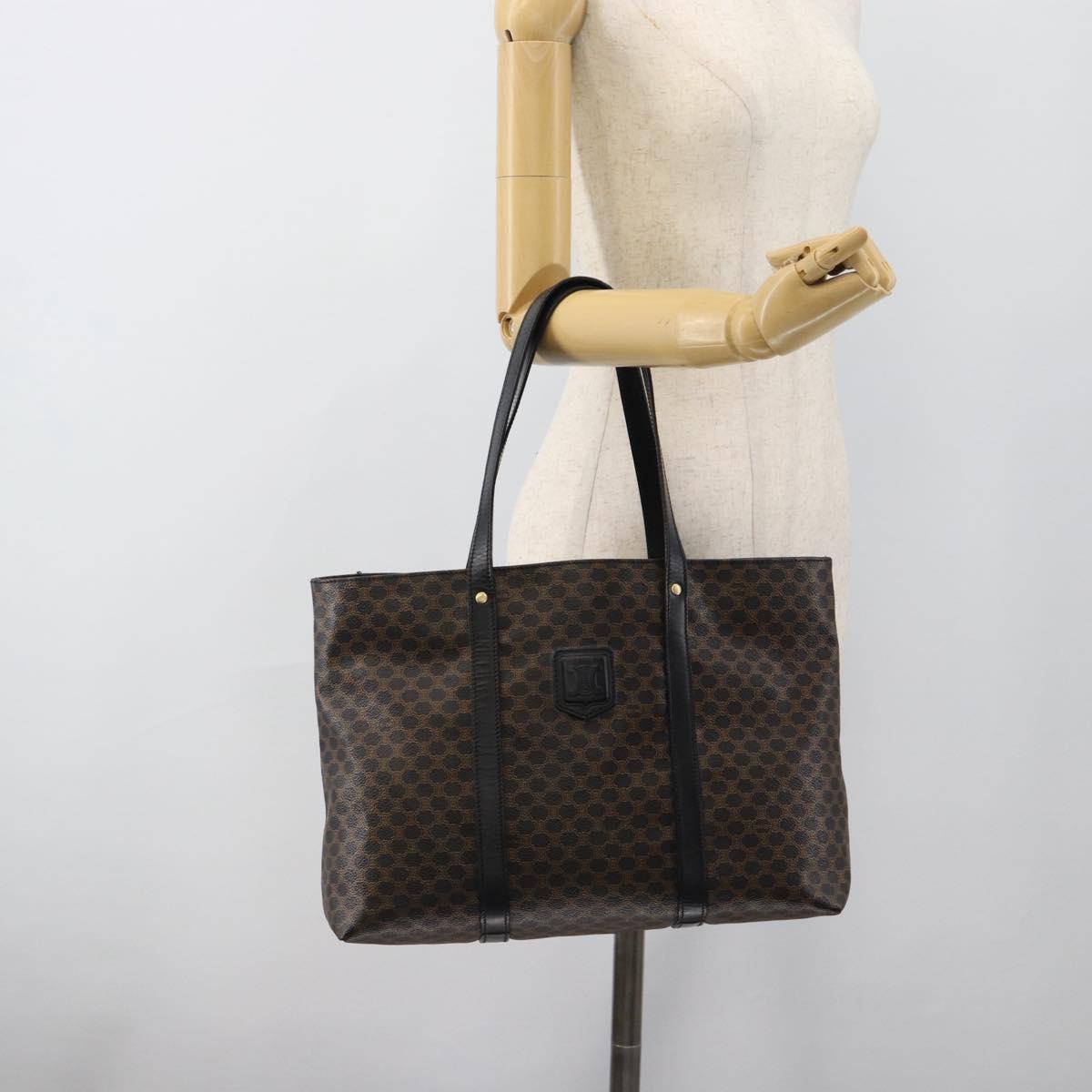 CELINE Macadam Canvas Hand Bag PVC Leather Black Gold Auth 188377A