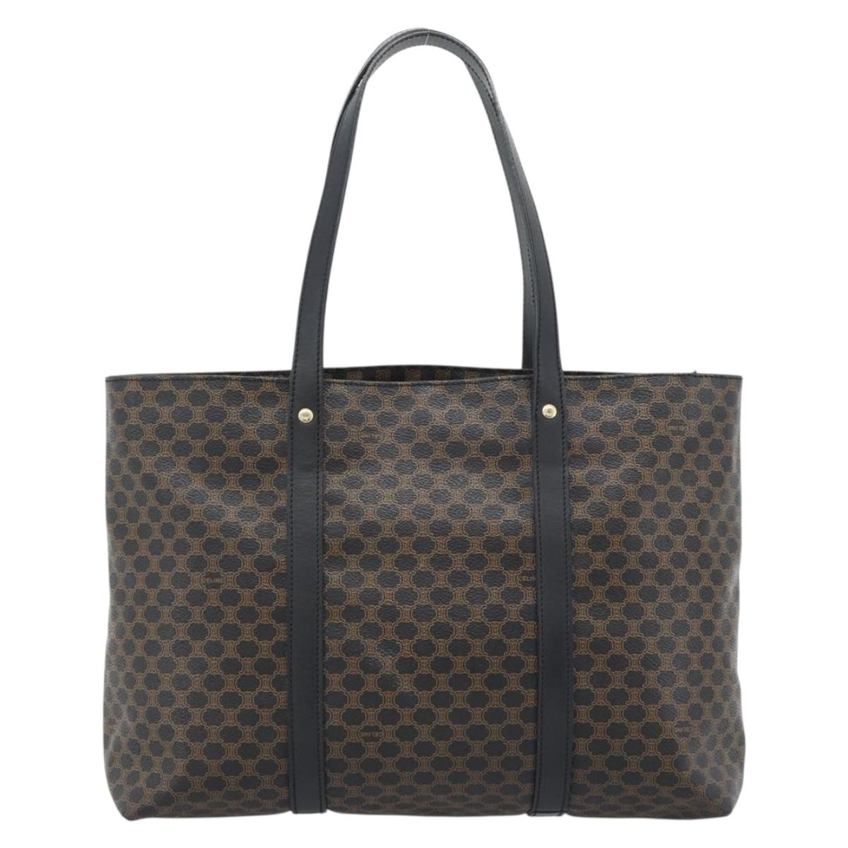 CELINE Macadam Canvas Hand Bag PVC Leather Black Gold Auth 188377A