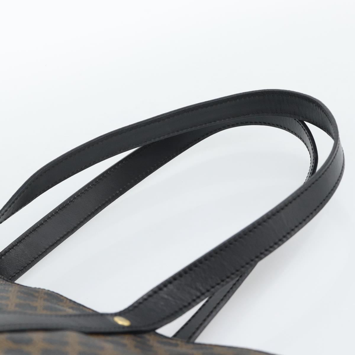 CELINE Macadam Canvas Hand Bag PVC Leather Black Gold Auth 188377A