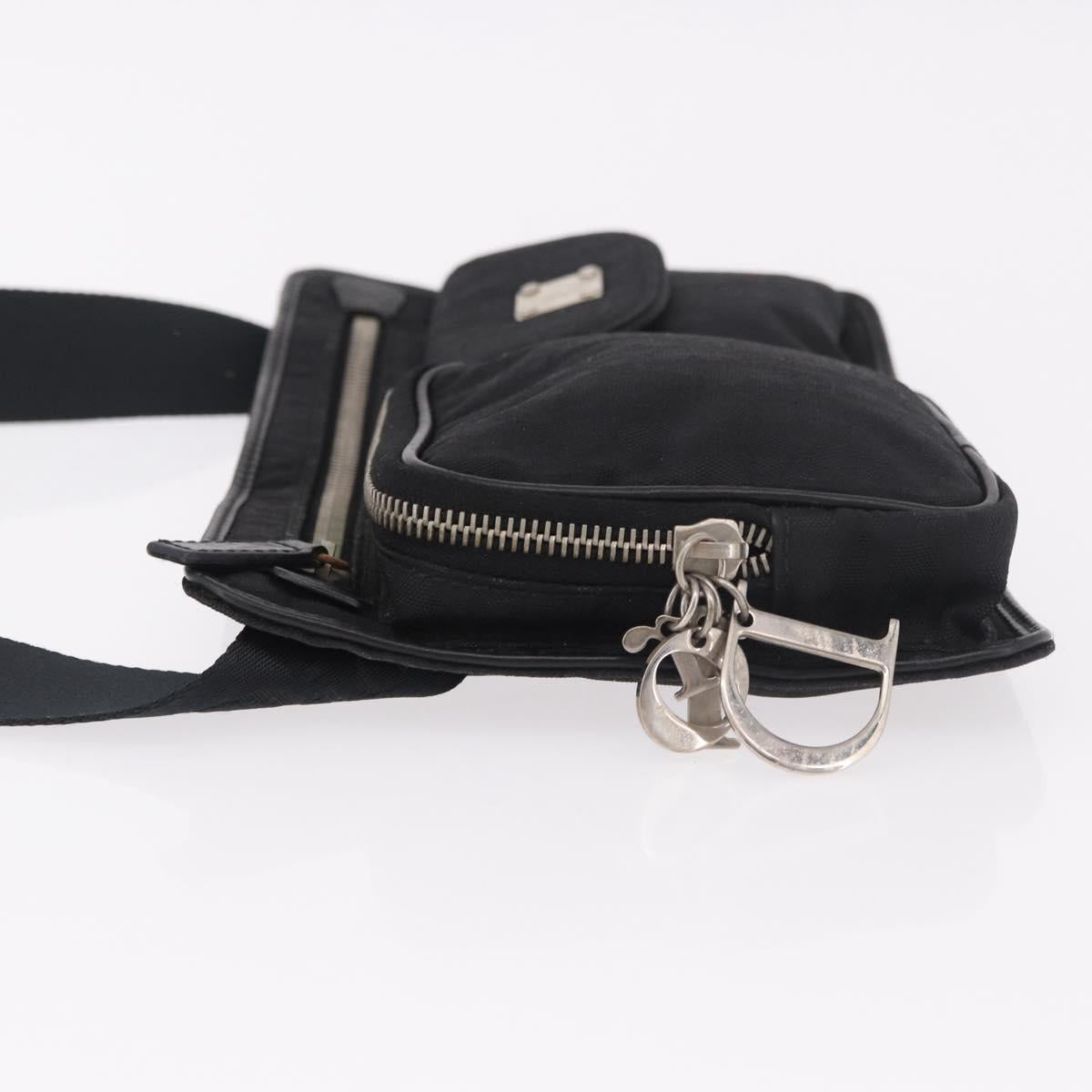 Christian Dior Trotter Canvas Waist Bag Black Silver Auth 188383V