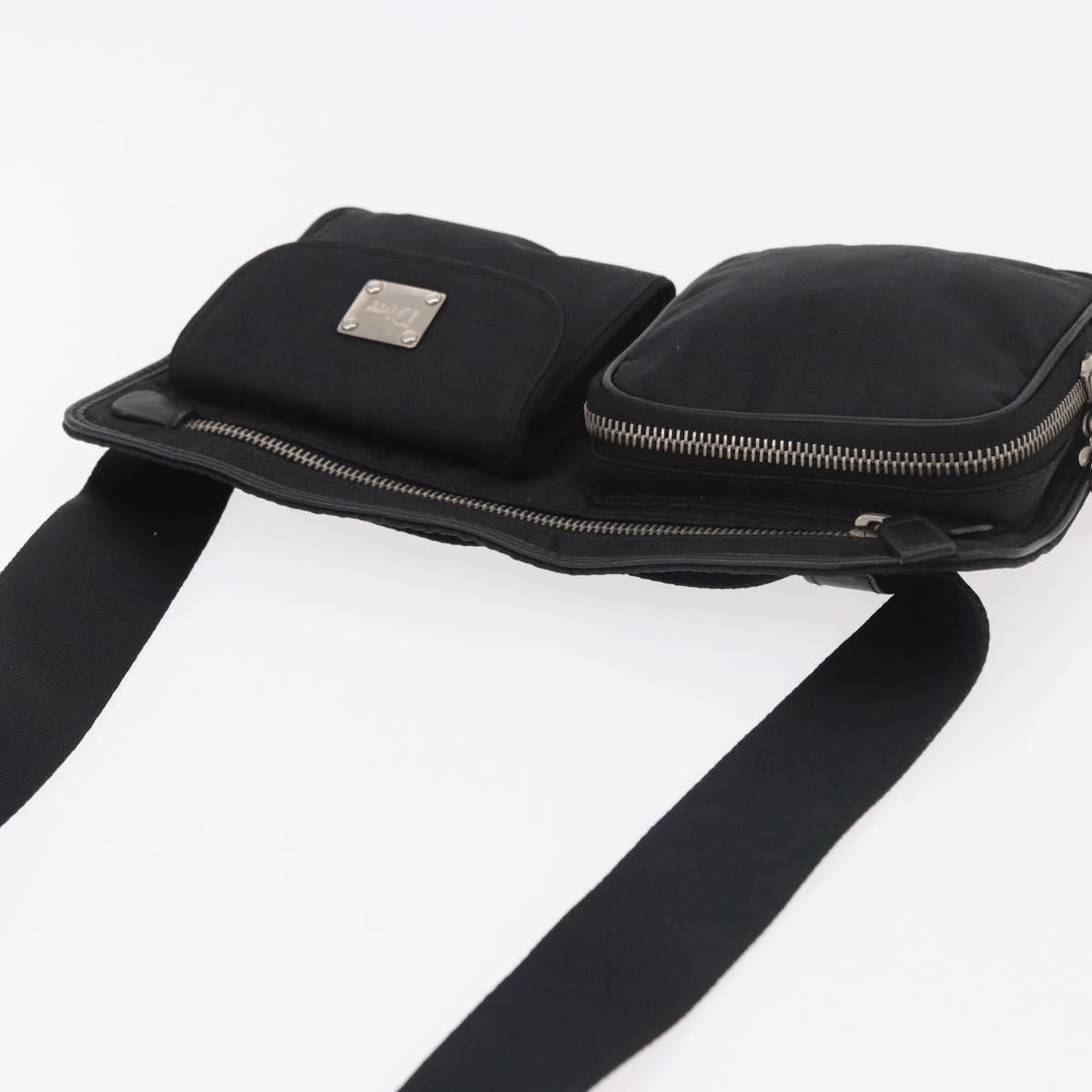 Christian Dior Trotter Canvas Waist Bag Black Silver Auth 188383V