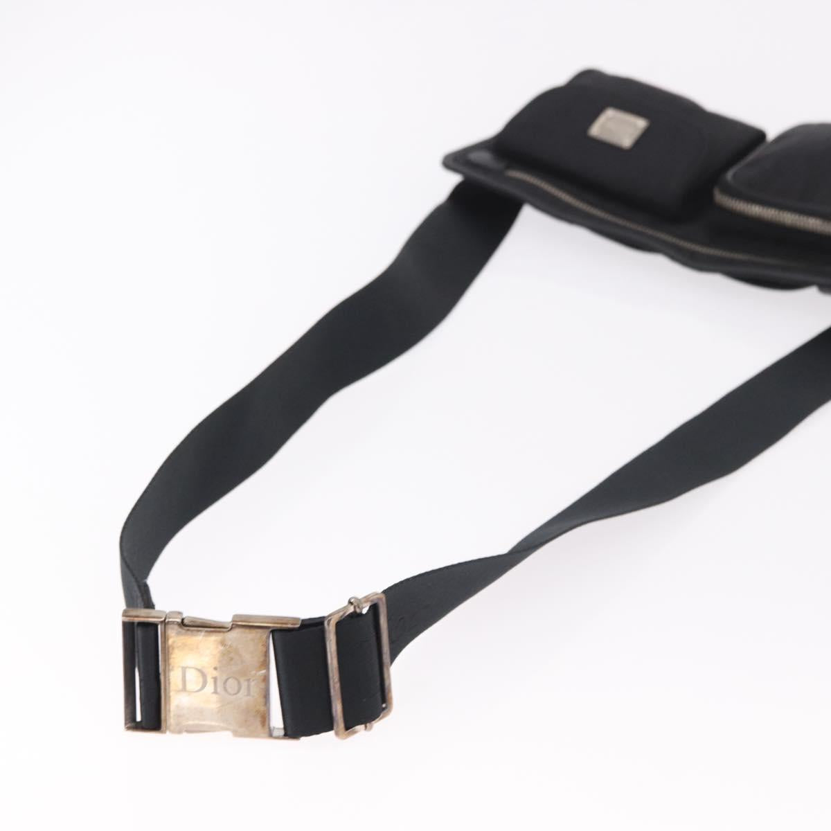 Christian Dior Trotter Canvas Waist Bag Black Silver Auth 188383V