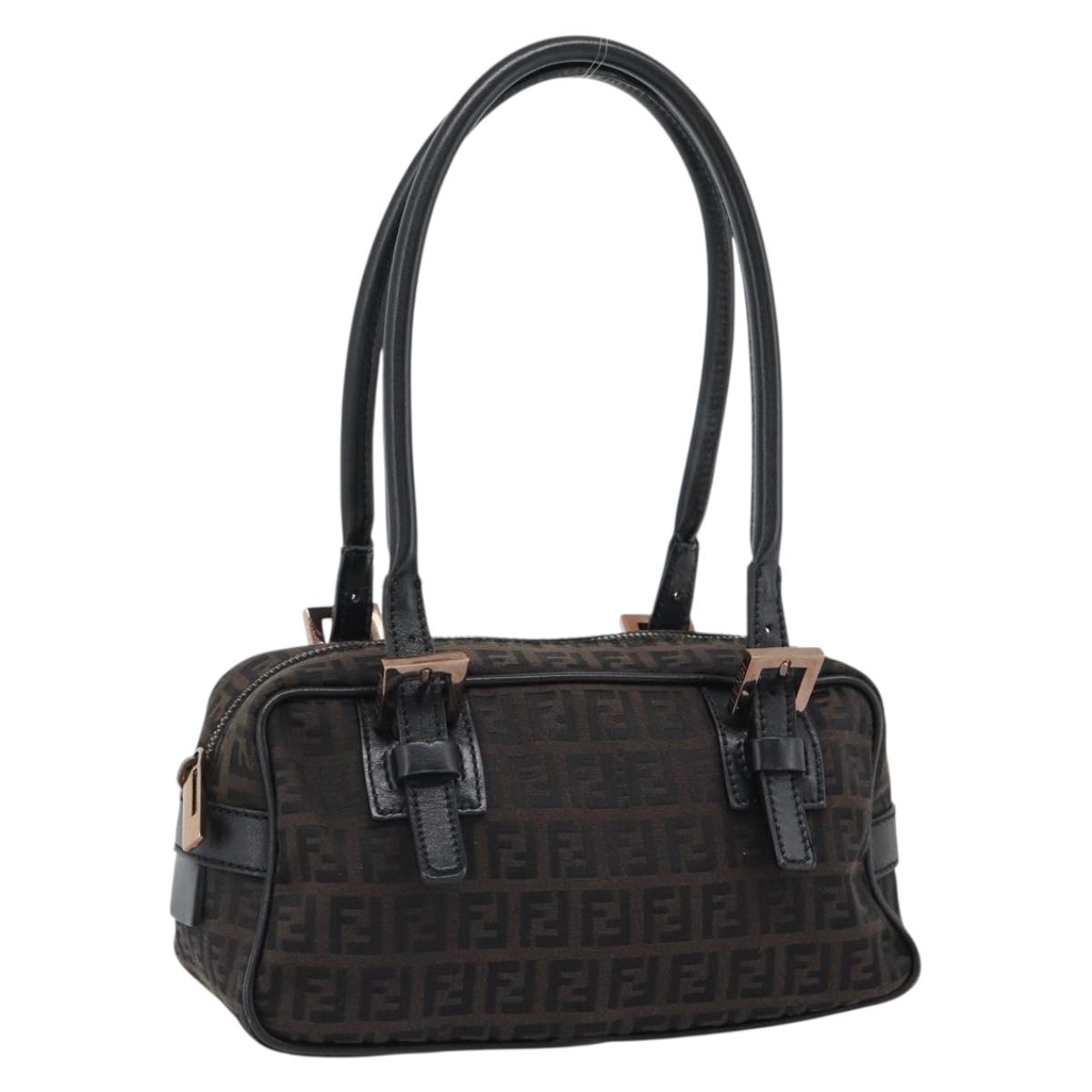 FENDI Zucchino Canvas Hand Bag Dark Brown Auth 188385SAV