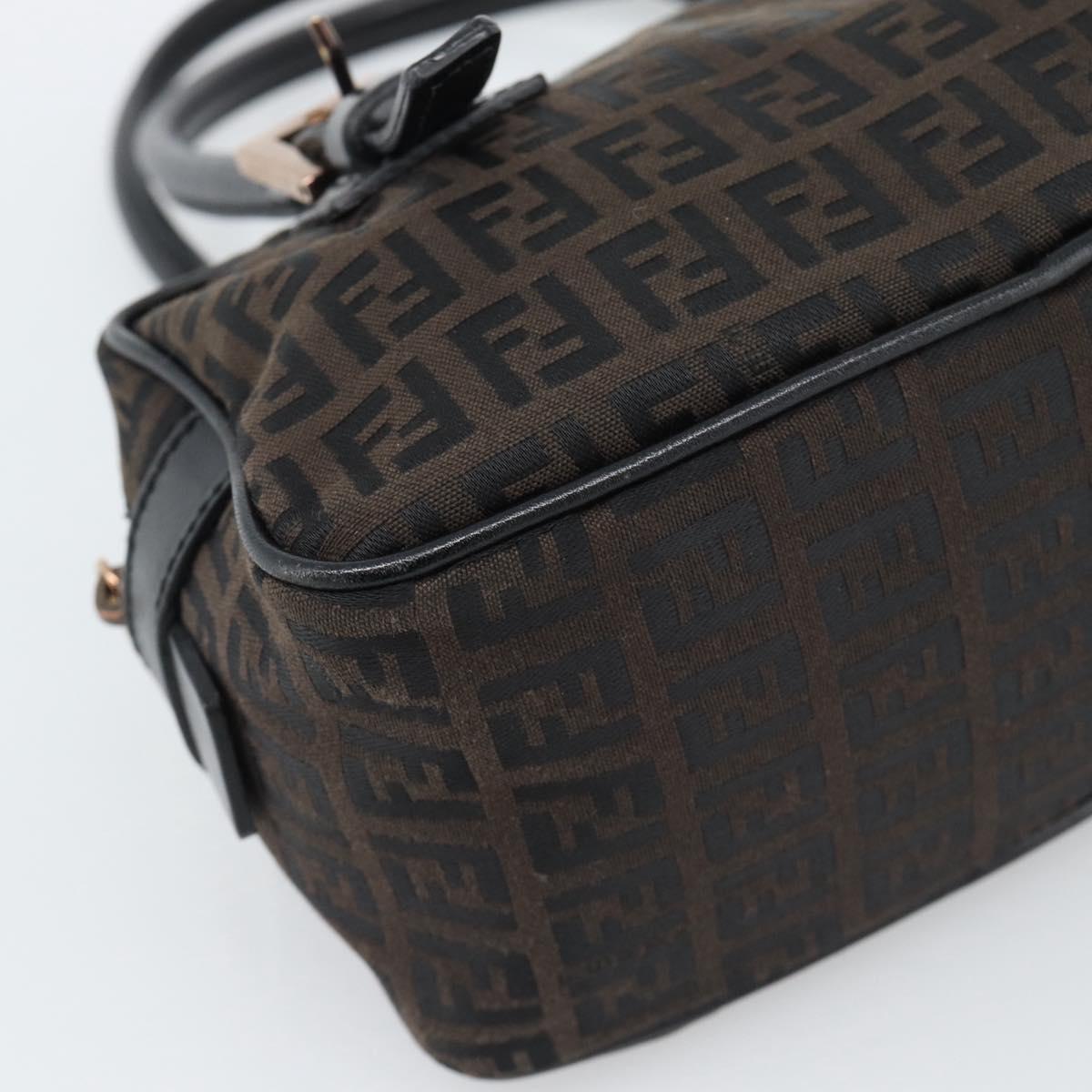 FENDI Zucchino Canvas Hand Bag Dark Brown Auth 188385SAV