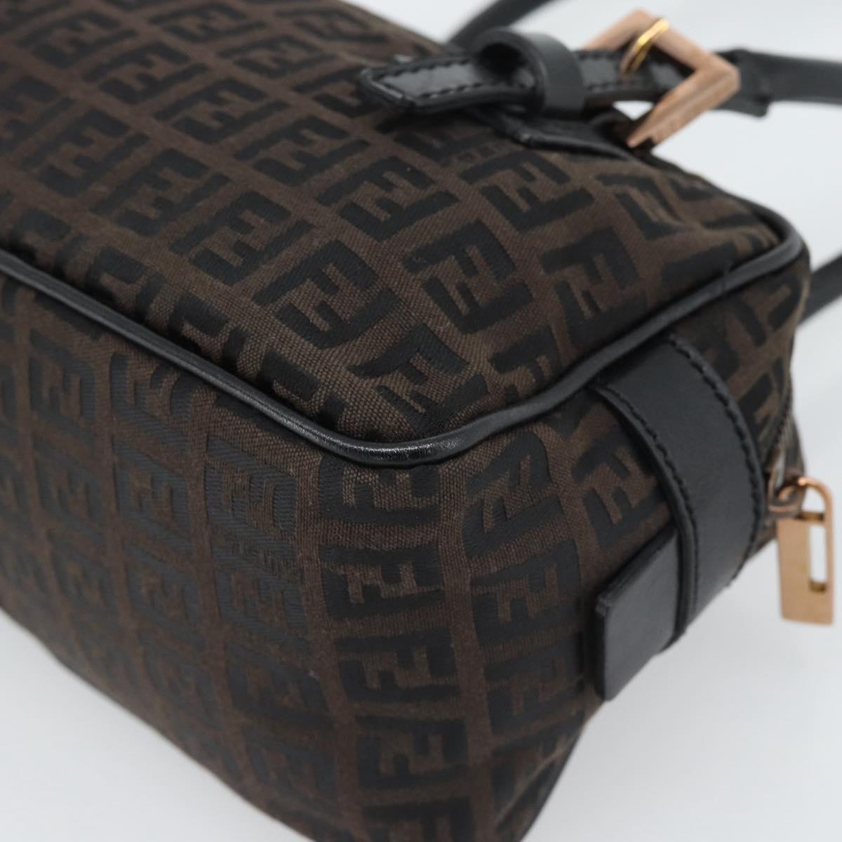 FENDI Zucchino Canvas Hand Bag Dark Brown Auth 188385SAV