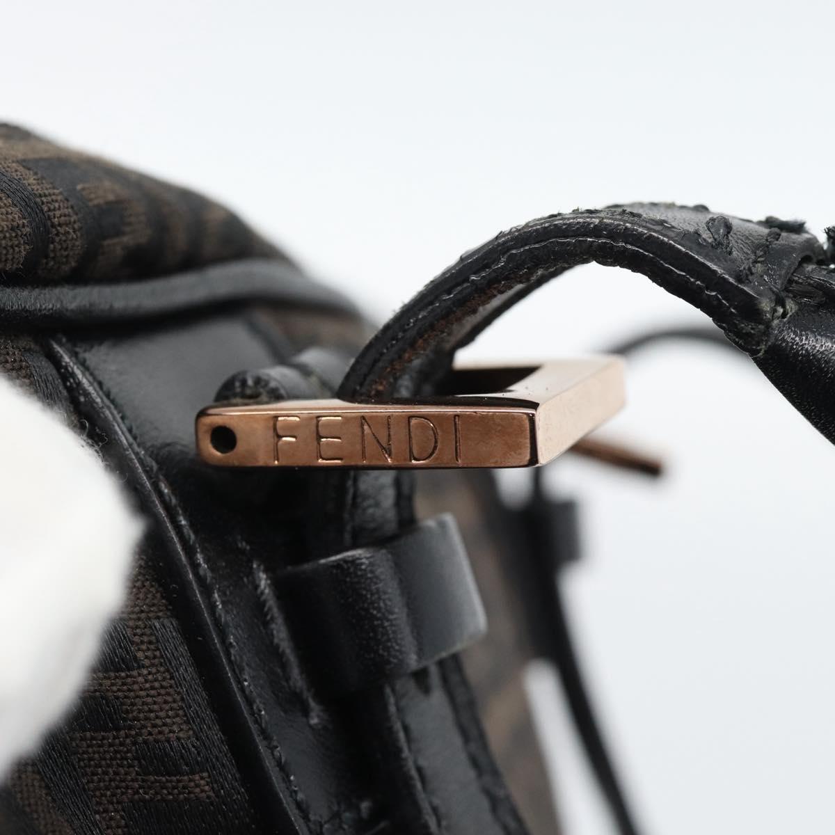FENDI Zucchino Canvas Hand Bag Dark Brown Auth 188385SAV