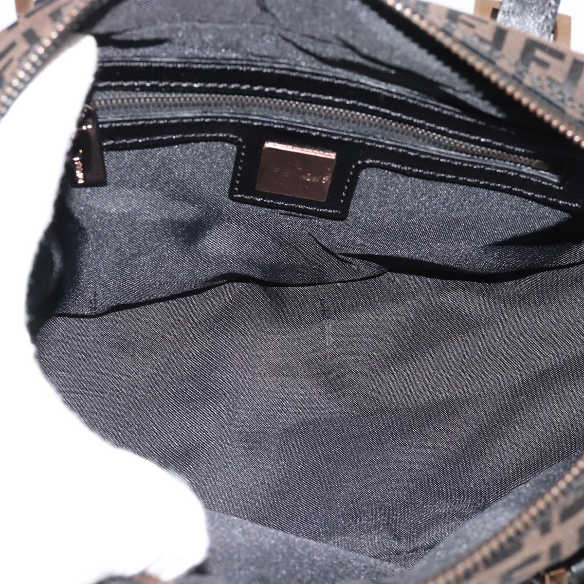 FENDI Zucchino Canvas Hand Bag Dark Brown Auth 188385SAV