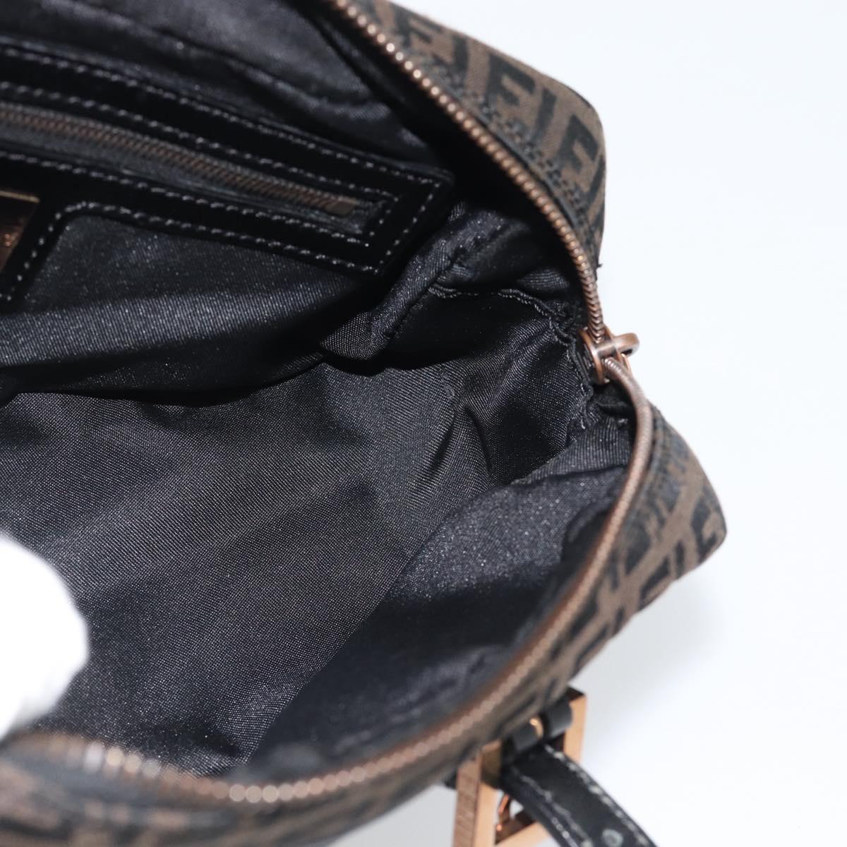 FENDI Zucchino Canvas Hand Bag Dark Brown Auth 188385SAV