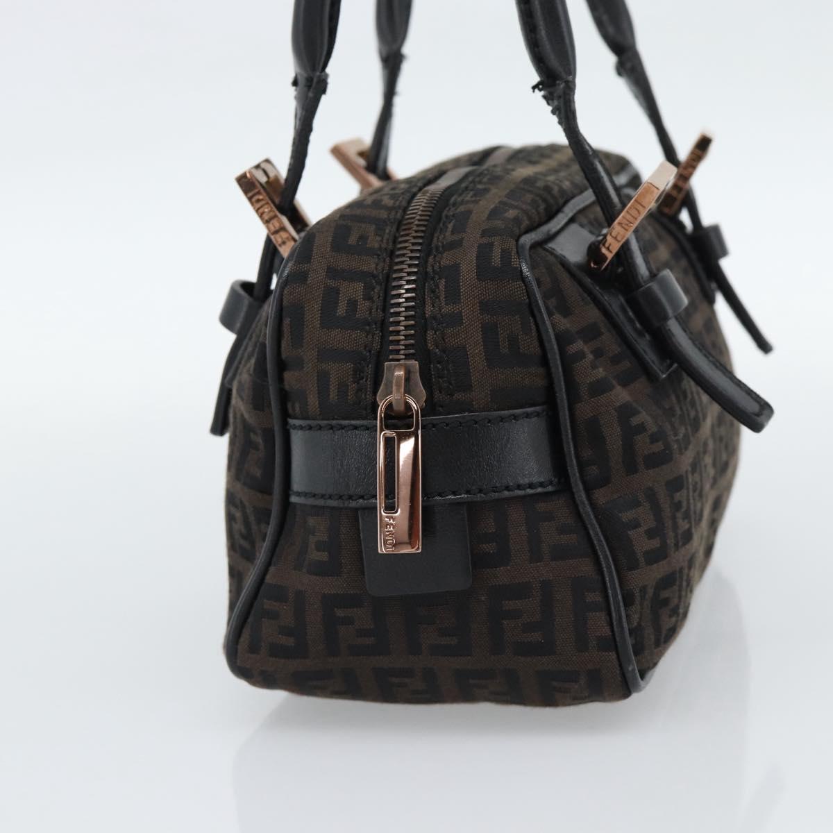 FENDI Zucchino Canvas Hand Bag Dark Brown Auth 188385SAV