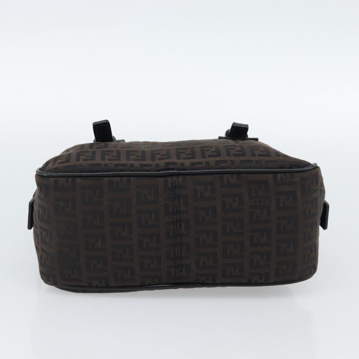FENDI Zucchino Canvas Hand Bag Dark Brown Auth 188385SAV