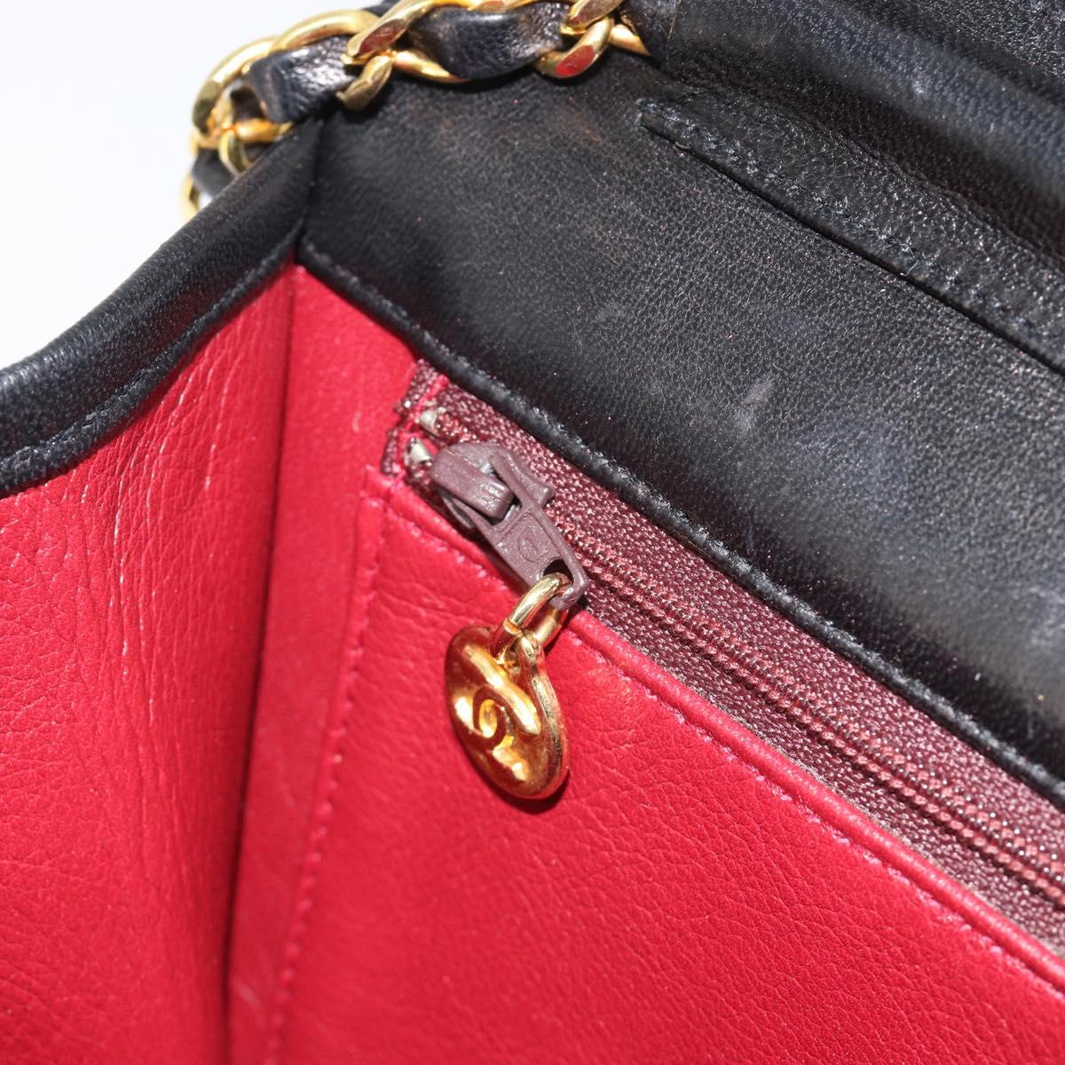 CHANEL Matelasse Chain Shoulder Bag Lamb Skin Black Gold CC Auth 188386A