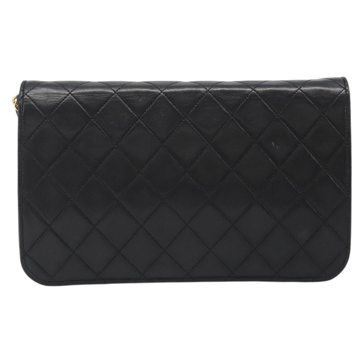 CHANEL Matelasse Chain Shoulder Bag Lamb Skin Black Gold CC Auth 188386A