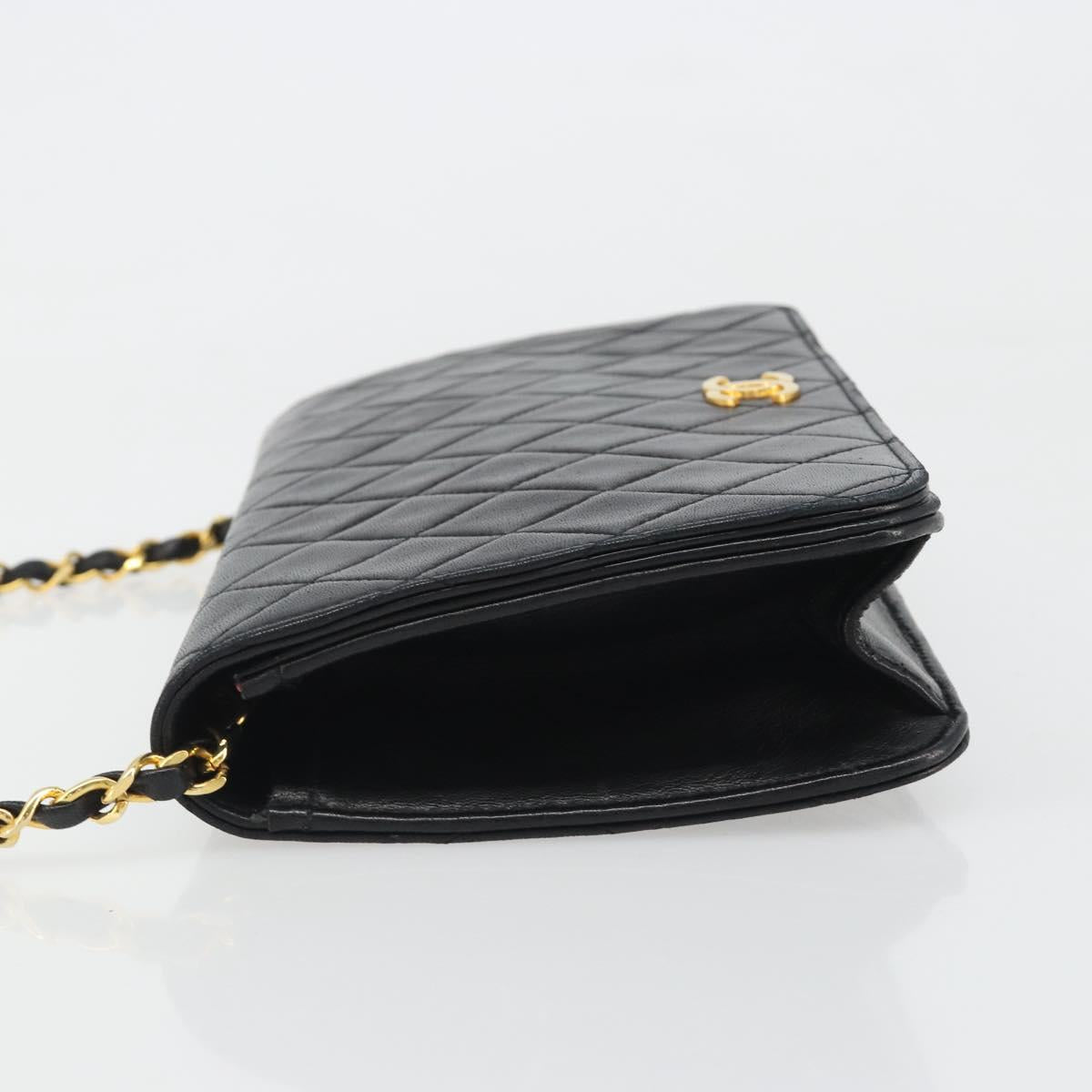 CHANEL Matelasse Chain Shoulder Bag Lamb Skin Black Gold CC Auth 188386A