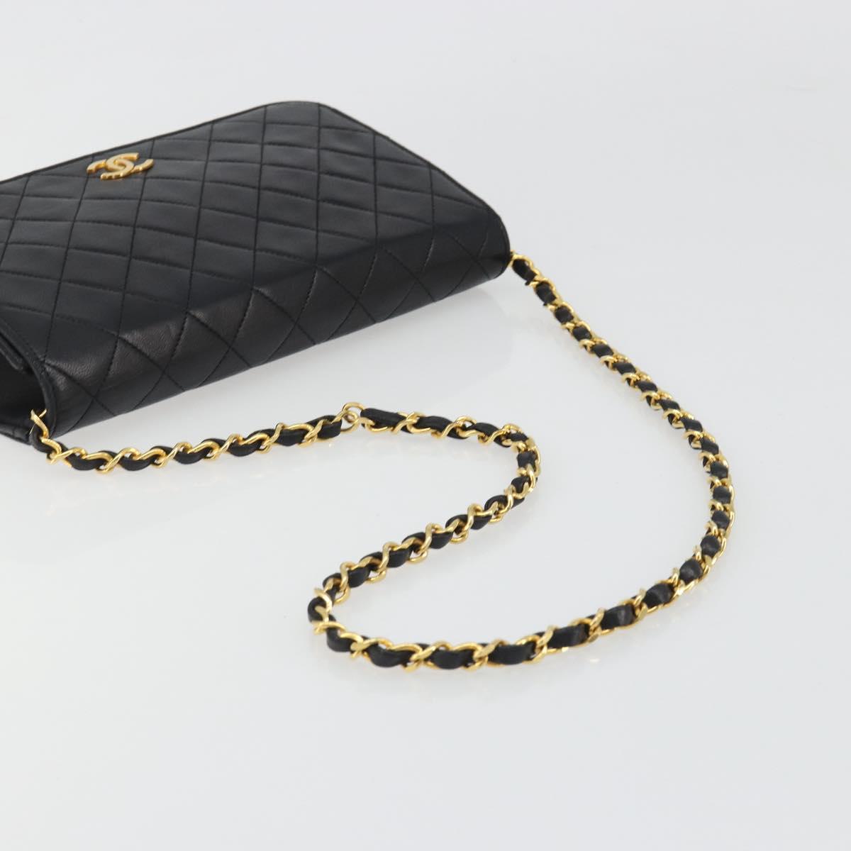 CHANEL Matelasse Chain Shoulder Bag Lamb Skin Black Gold CC Auth 188386A
