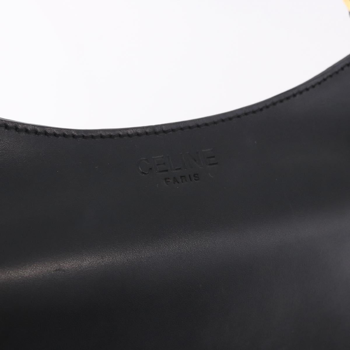 CELINE Shoulder Bag Leather Black Gold Auth 188390