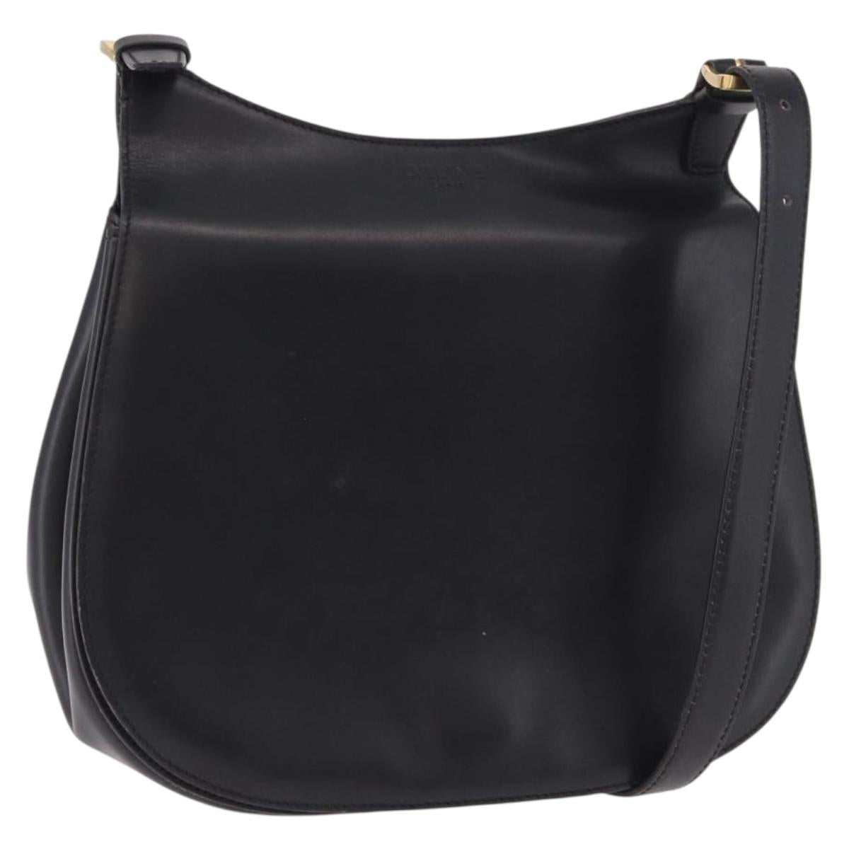 CELINE Shoulder Bag Leather Black Gold Auth 188390
