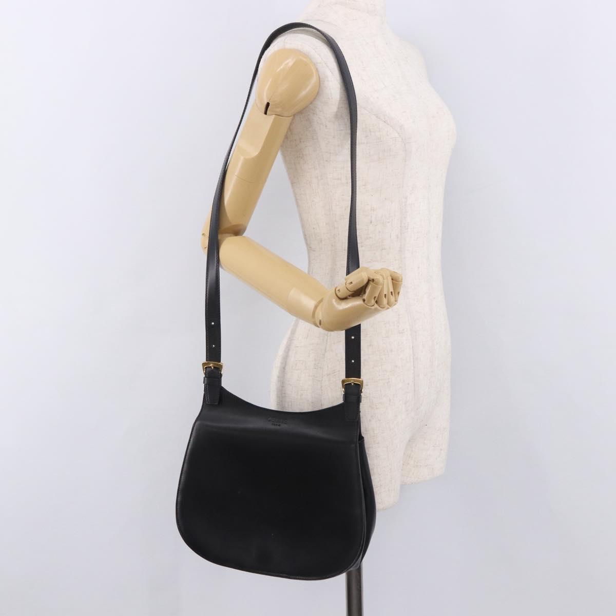 CELINE Shoulder Bag Leather Black Gold Auth 188390