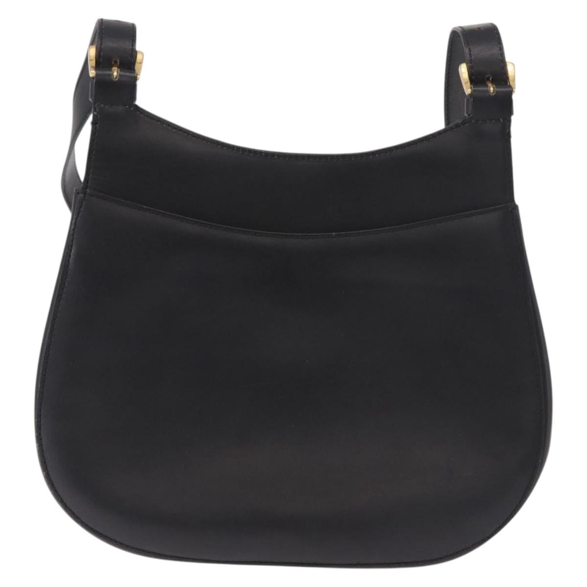 CELINE Shoulder Bag Leather Black Gold Auth 188390