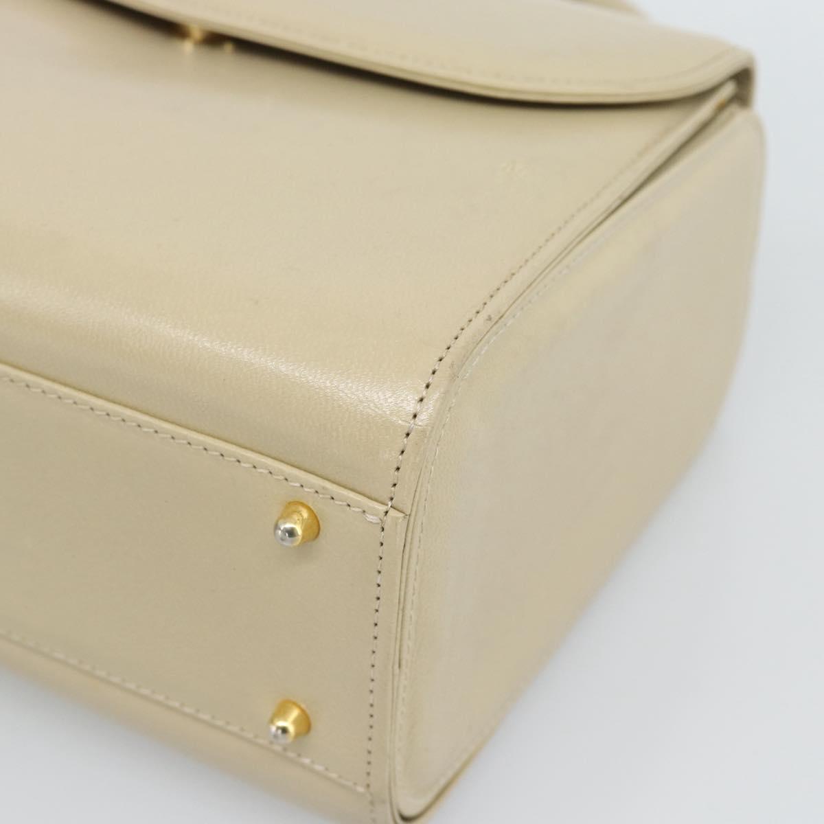 VALENTINO Hand Bag Leather Beige Gold Auth 188391