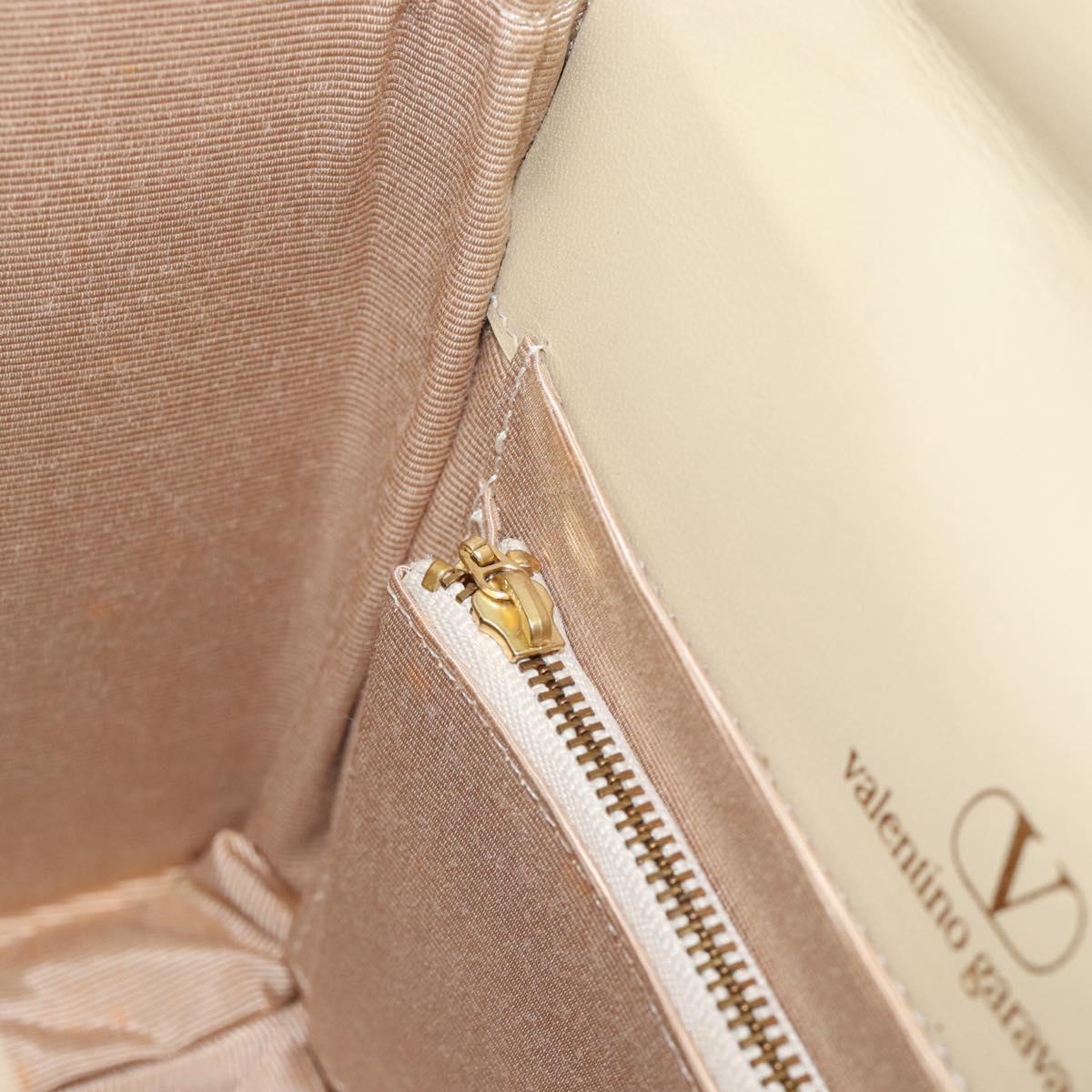 VALENTINO Hand Bag Leather Beige Gold Auth 188391