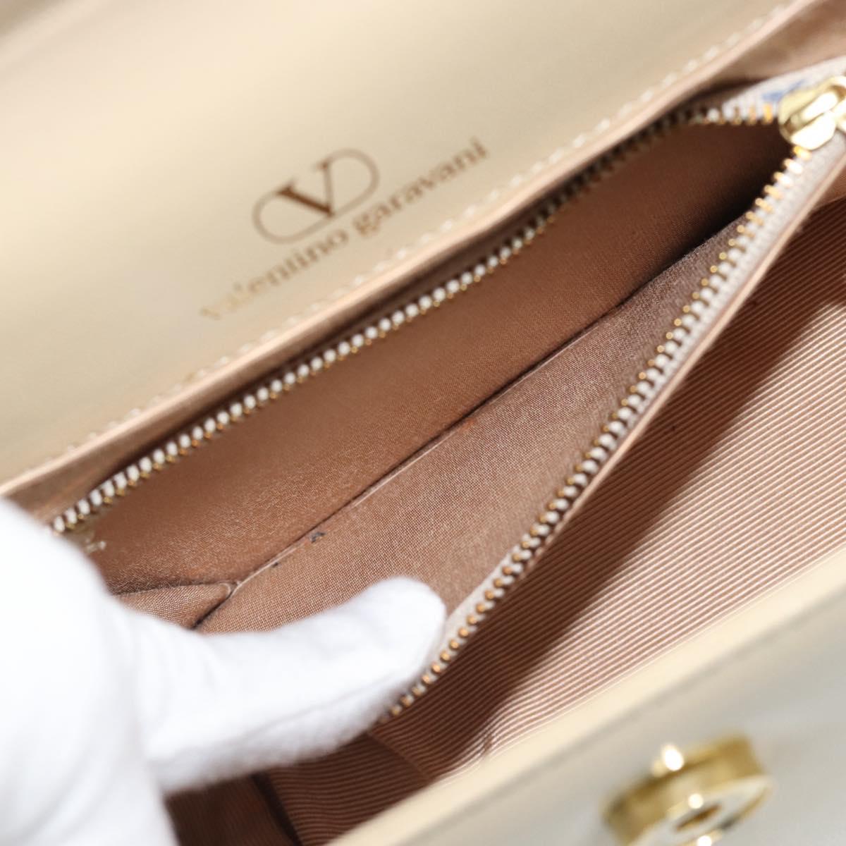 VALENTINO Hand Bag Leather Beige Gold Auth 188391