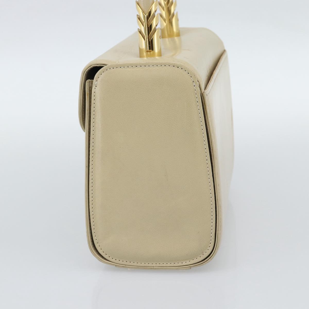 VALENTINO Hand Bag Leather Beige Gold Auth 188391