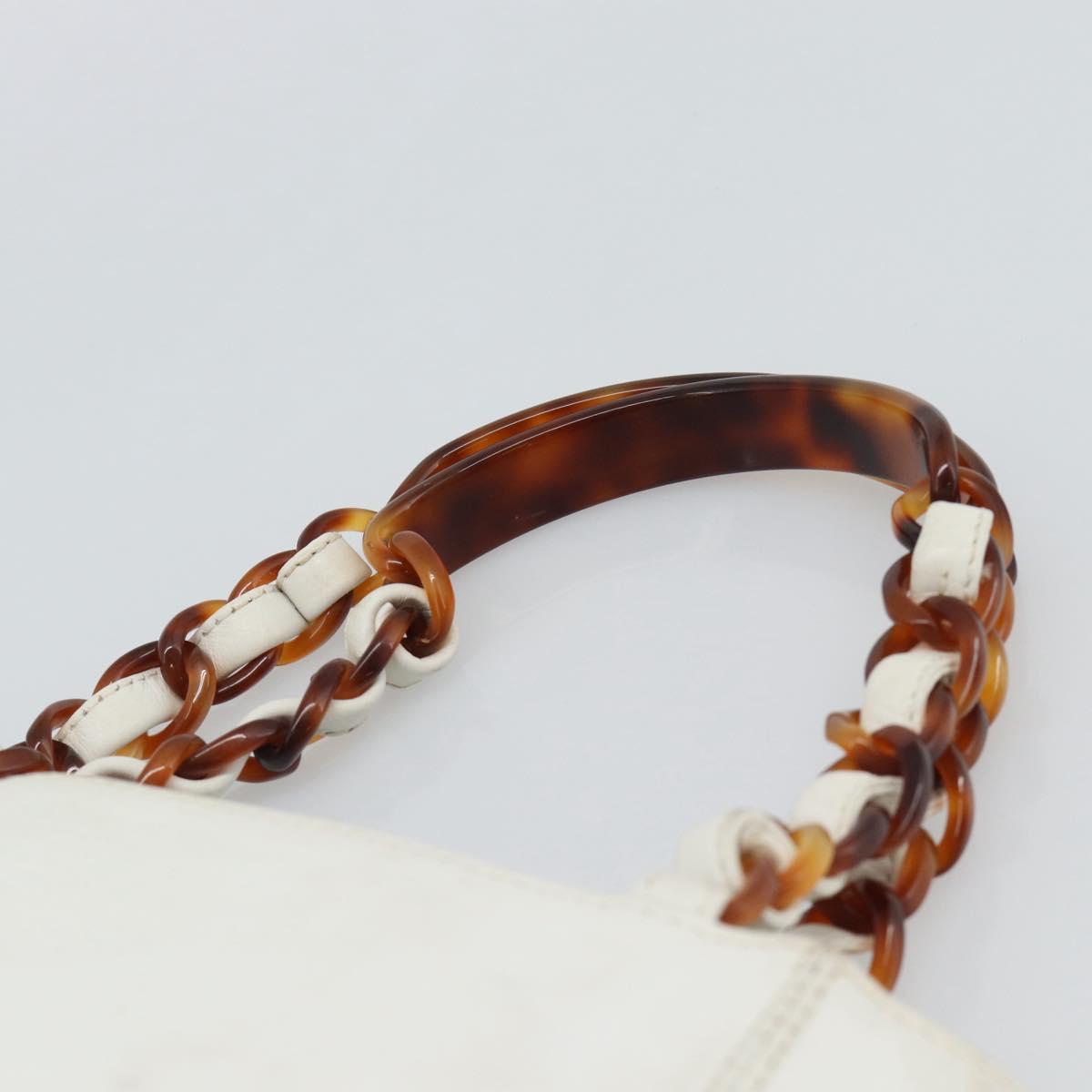 CHANEL Chain Hand Bag Leather White CC Auth 188392A