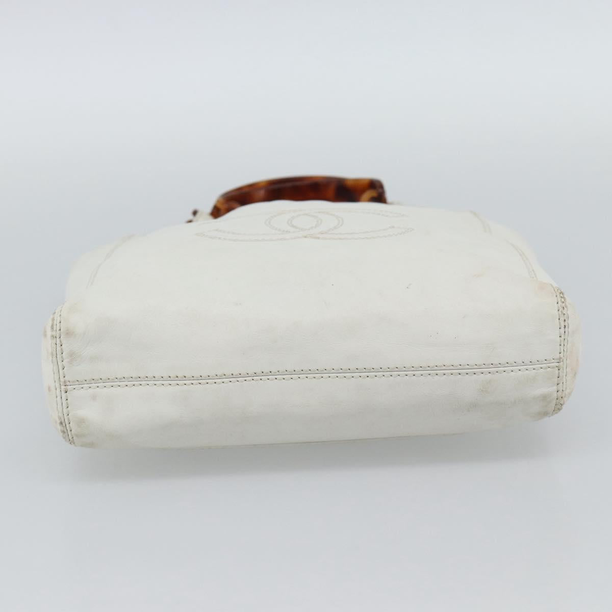 CHANEL Chain Hand Bag Leather White CC Auth 188392A