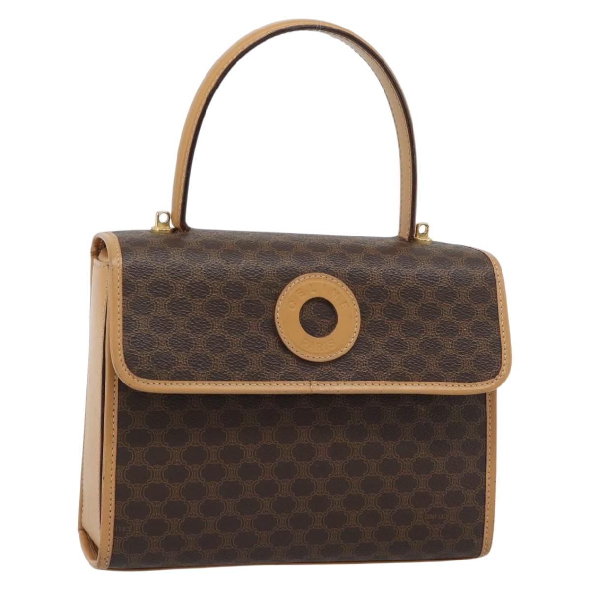 CELINE Macadam Canvas Hand Bag PVC Leather Brown Gold Auth 188393A