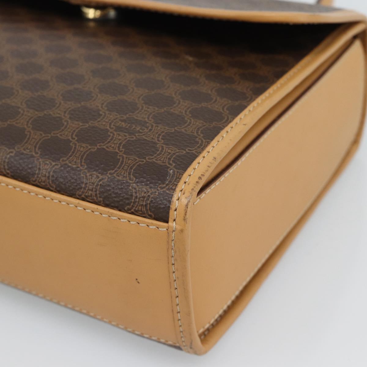 CELINE Macadam Canvas Hand Bag PVC Leather Brown Gold Auth 188393A