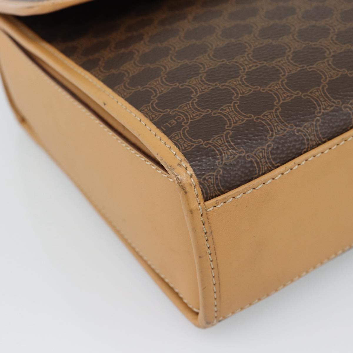 CELINE Macadam Canvas Hand Bag PVC Leather Brown Gold Auth 188393A