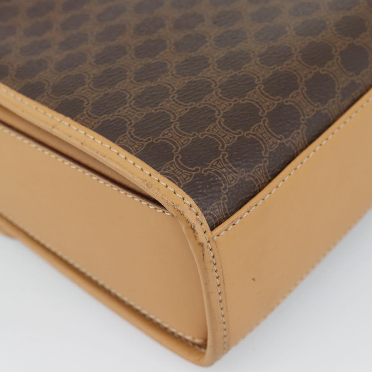 CELINE Macadam Canvas Hand Bag PVC Leather Brown Gold Auth 188393A