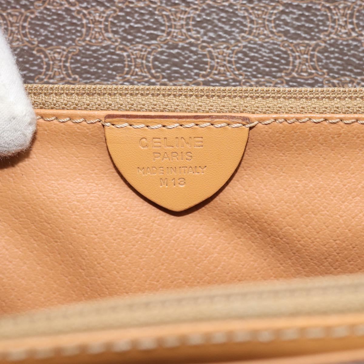 CELINE Macadam Canvas Hand Bag PVC Leather Brown Gold Auth 188393A