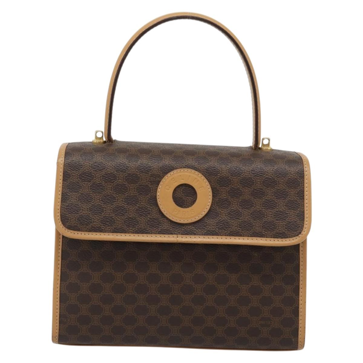 CELINE Macadam Canvas Hand Bag PVC Leather Brown Gold Auth 188393A