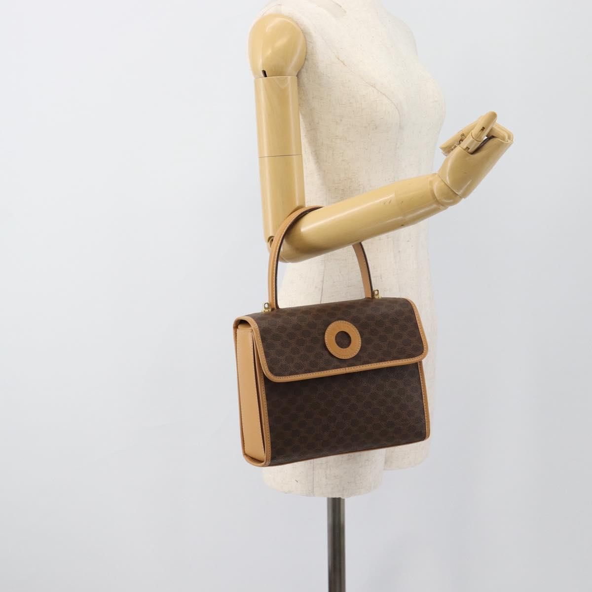 CELINE Macadam Canvas Hand Bag PVC Leather Brown Gold Auth 188393A