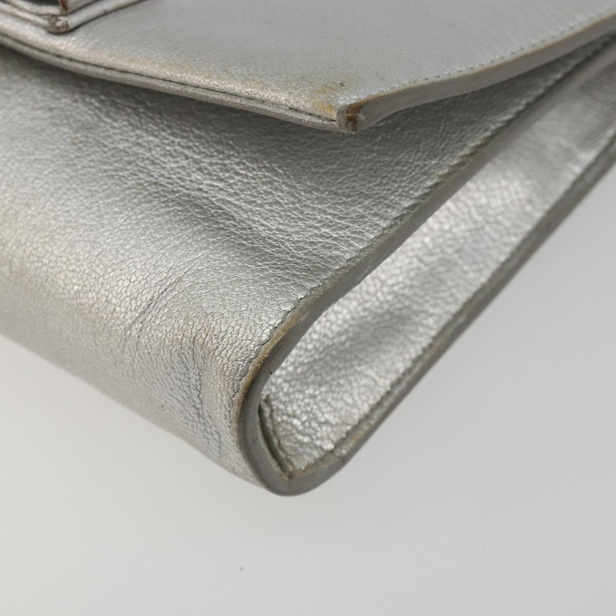 Salvatore Ferragamo Vara Ribbon Chain Shoulder Bag Leather Silver Auth 188398