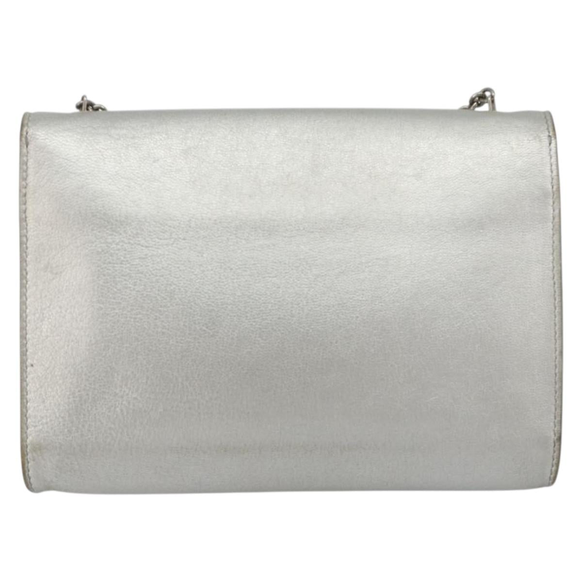 Salvatore Ferragamo Vara Ribbon Chain Shoulder Bag Leather Silver Auth 188398