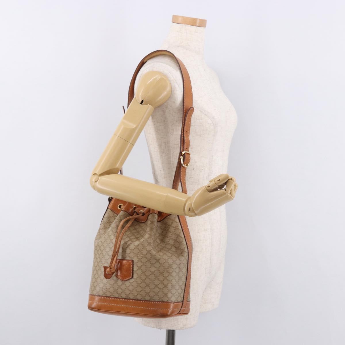 CELINE Macadam Canvas Shoulder Bag PVC Beige Gold Auth 188399