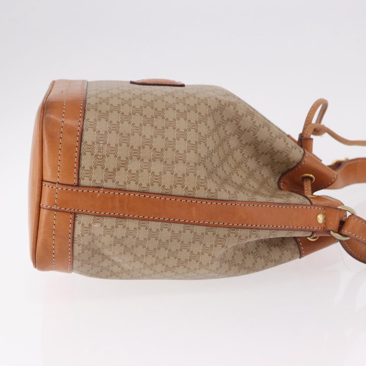 CELINE Macadam Canvas Shoulder Bag PVC Beige Gold Auth 188399