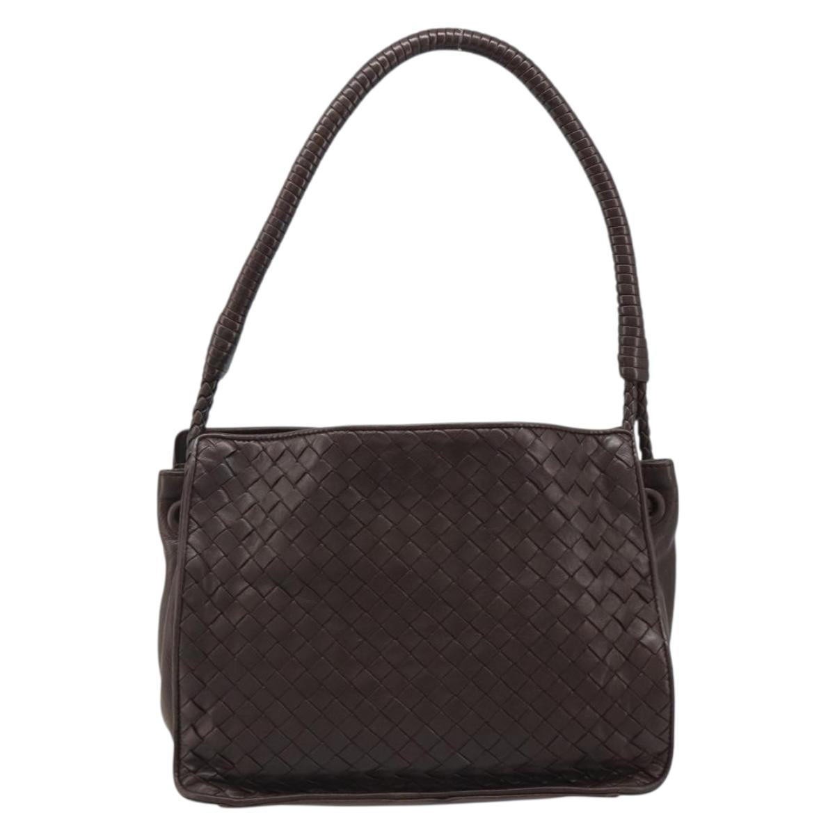 BOTTEGA VENETA INTRECCIATO Shoulder Bag Leather Brown Gold Auth 188405SAV