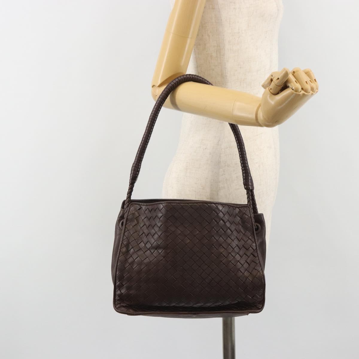BOTTEGA VENETA INTRECCIATO Shoulder Bag Leather Brown Gold Auth 188405SAV