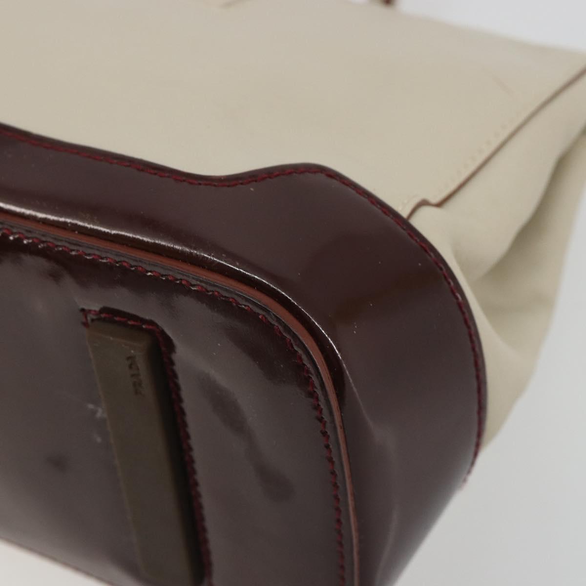 PRADA Tote Bag Leather Beige Silver Auth 188408A