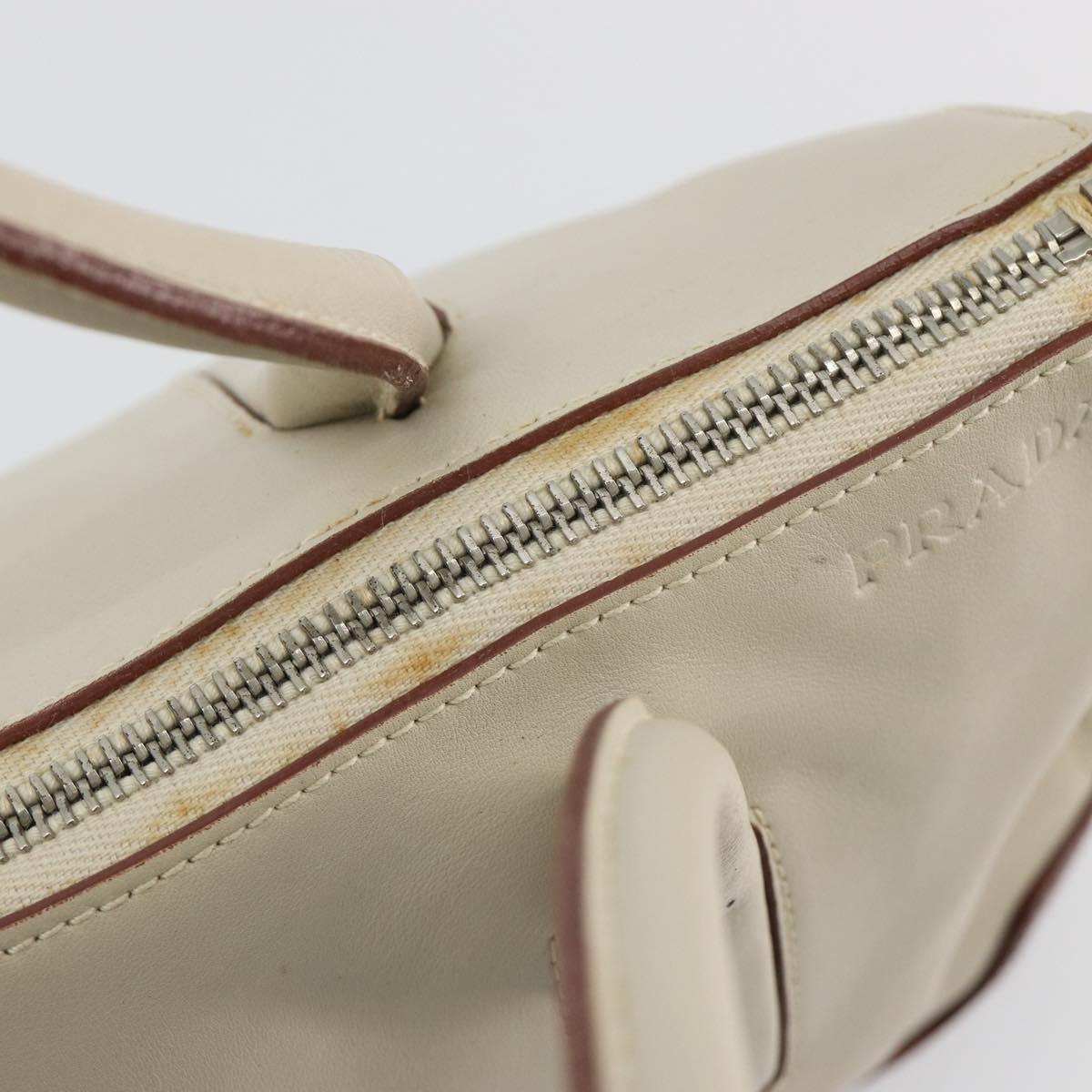 PRADA Tote Bag Leather Beige Silver Auth 188408A