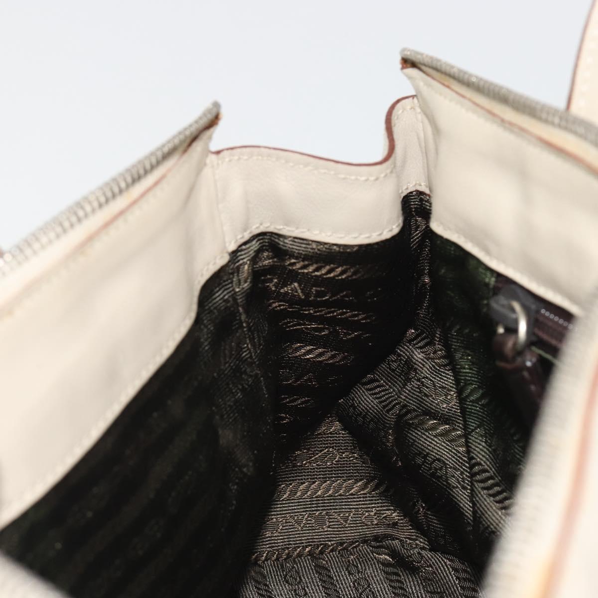 PRADA Tote Bag Leather Beige Silver Auth 188408A
