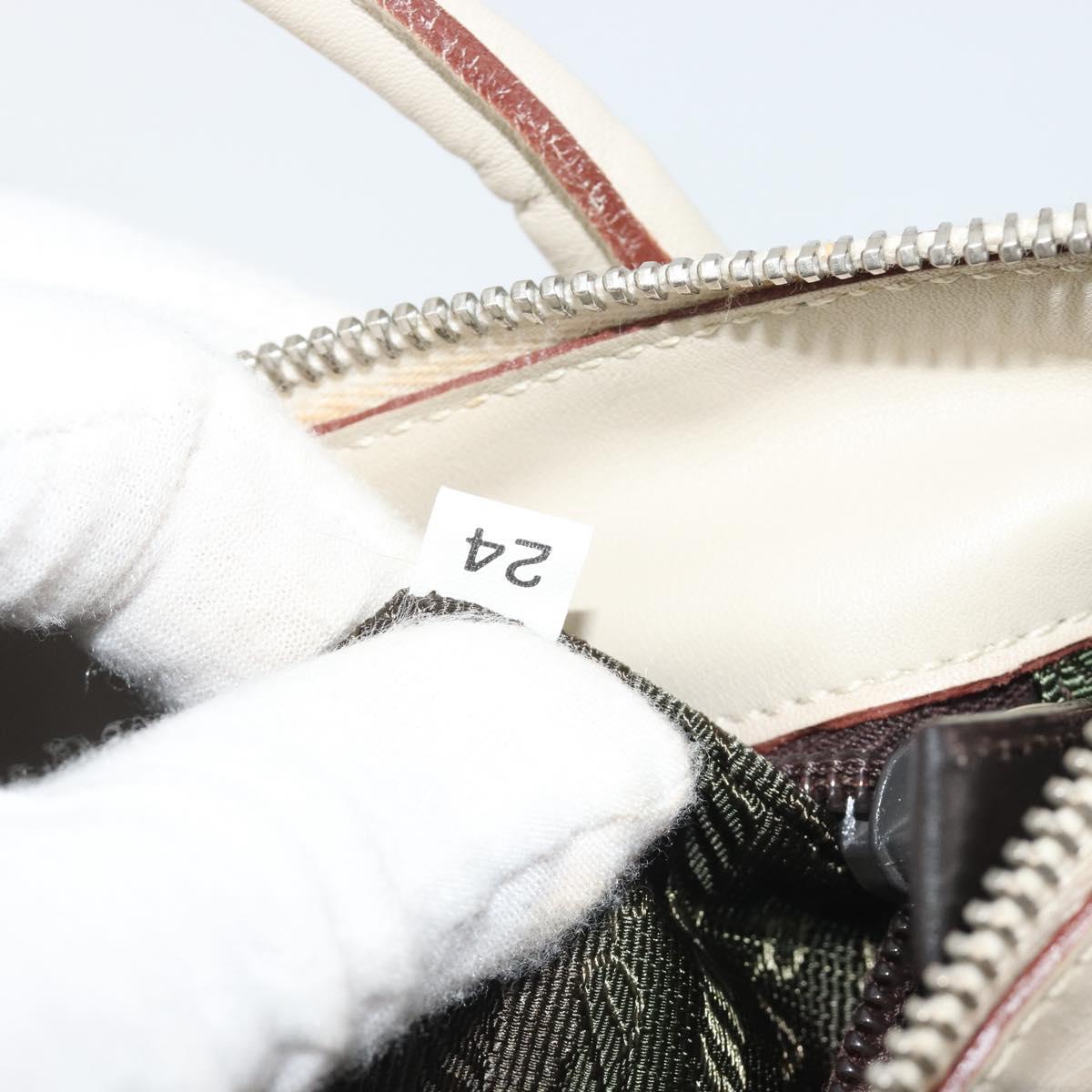 PRADA Tote Bag Leather Beige Silver Auth 188408A