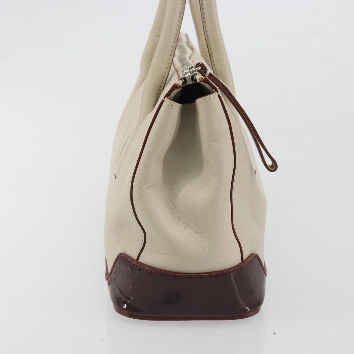PRADA Tote Bag Leather Beige Silver Auth 188408A