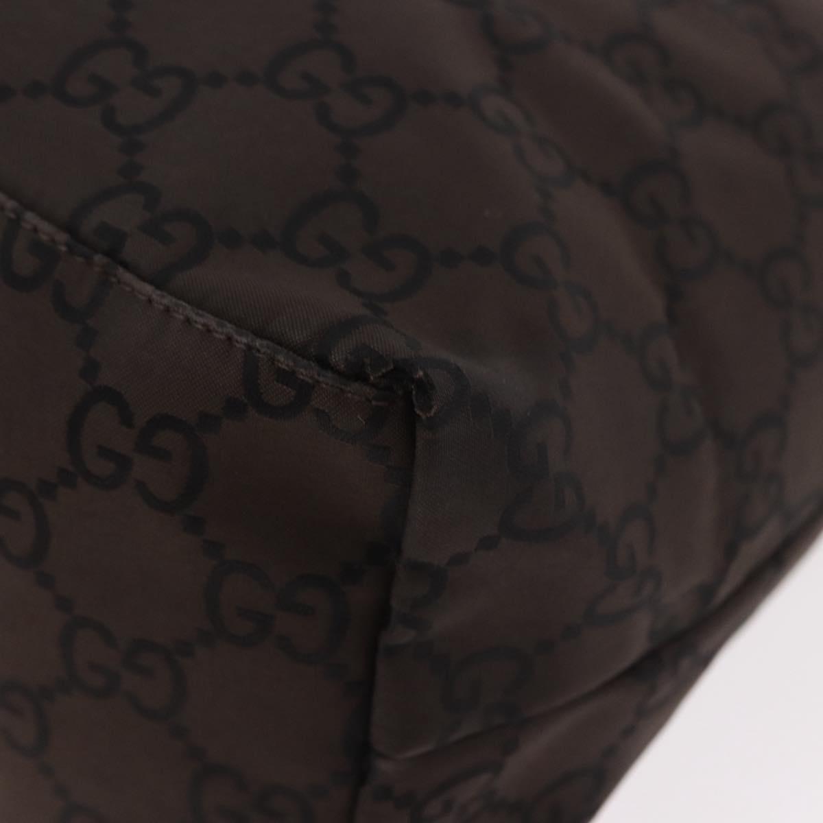 GUCCI GG Canvas Shoulder Bag Nylon Dark Brown Silver Auth 188409